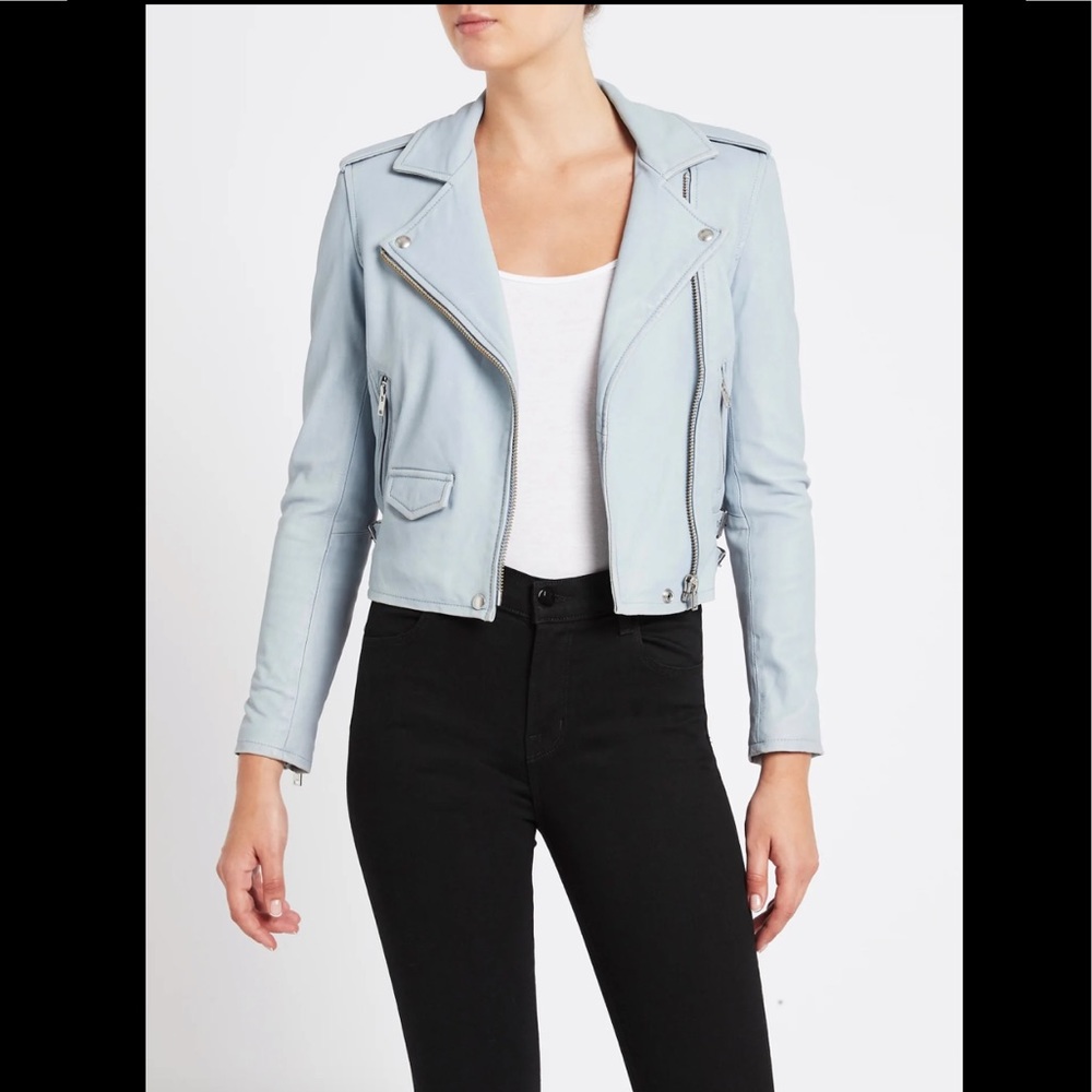 IRO Asheville Leather Moto Biker Jacket 38 Light Blue